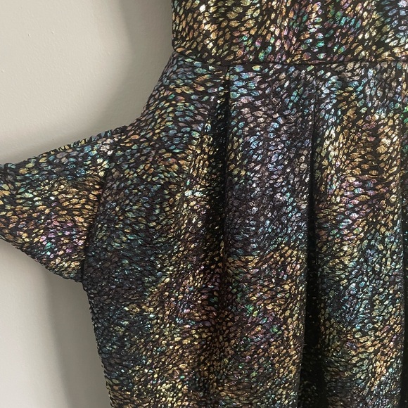 Lularoe Elegant Unicorn Amelia Dress Oil Slick Rainbow Mermaid Metallic - Picture 9 of 14